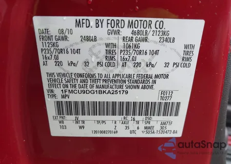 2011 Ford Escape Xlt from USA, damaged, VIN 1FMCU9DG1BKA25179